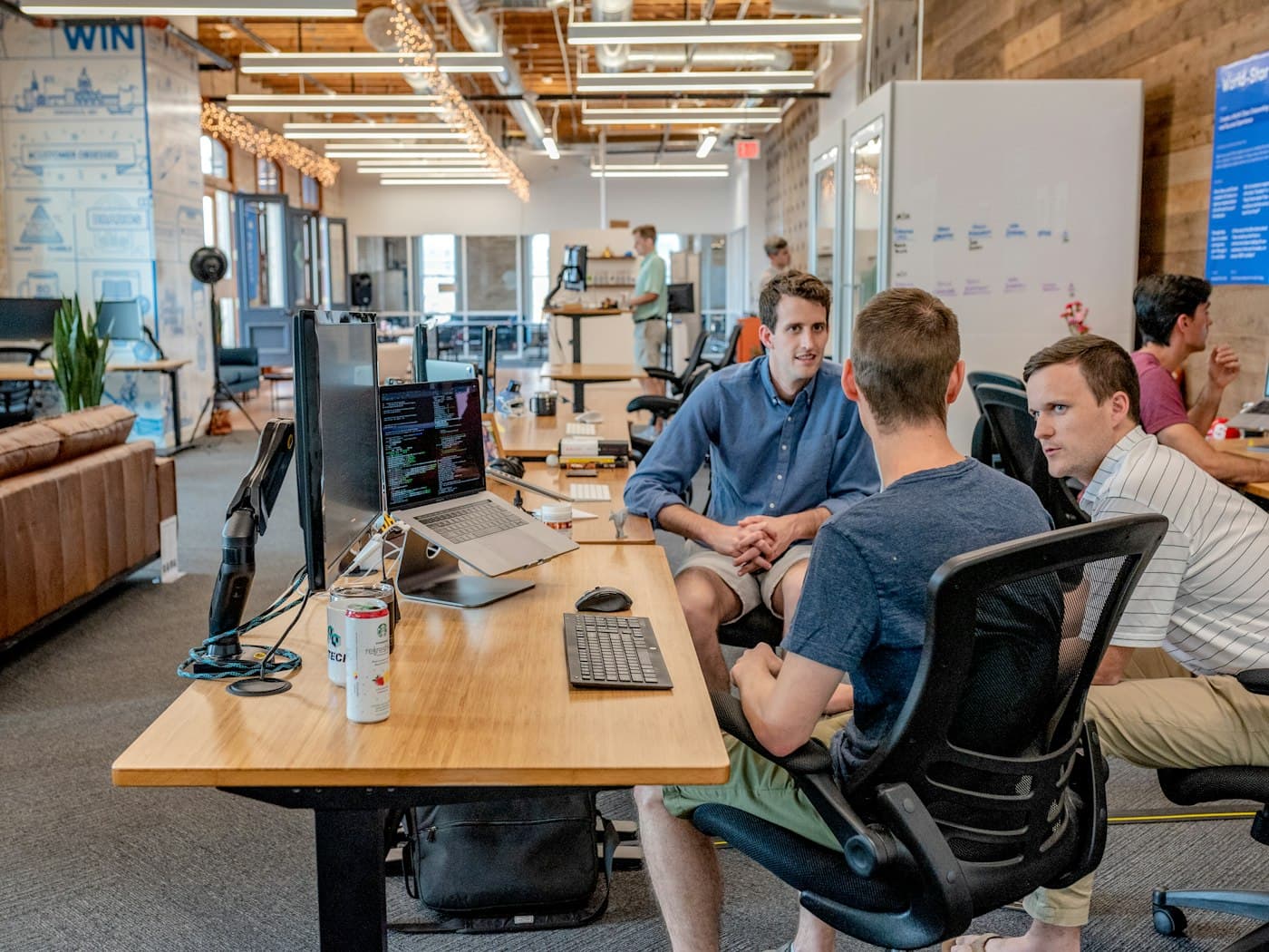 Team members discussing a project plan