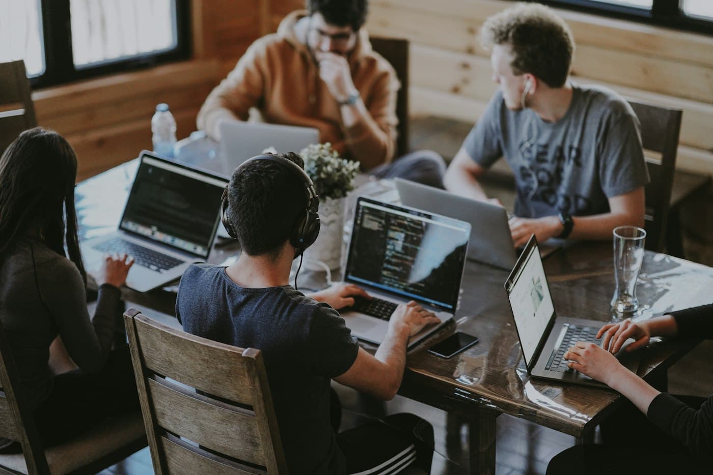 Engineers collaborating at a shared table